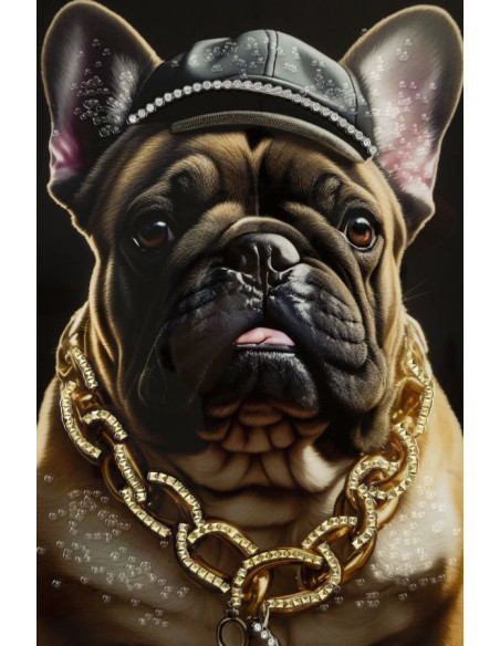 Toile murale peinte Chien anthropomorphe 62x82 Cadre doré Bully 