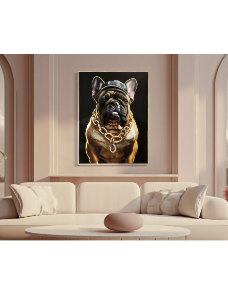Toile murale peinte Chien anthropomorphe 62x82 Cadre doré Bully 