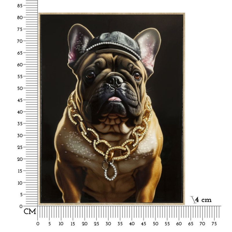 Toile murale peinte Chien anthropomorphe 62x82 Cadre doré Bully 