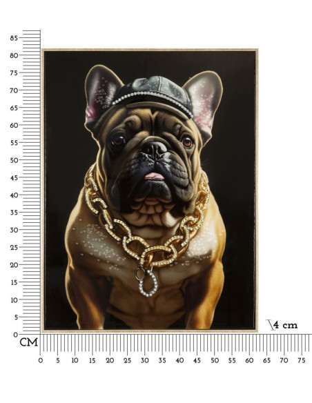 Toile murale peinte Chien anthropomorphe 62x82 Cadre doré Bully 