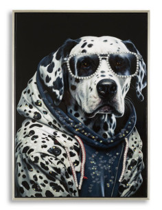 Toile murale peinte Chien anthropomorphe 53x73 Cadre argenté Trap 