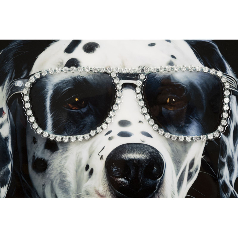 Toile murale peinte Chien anthropomorphe 53x73 Cadre argenté Trap 