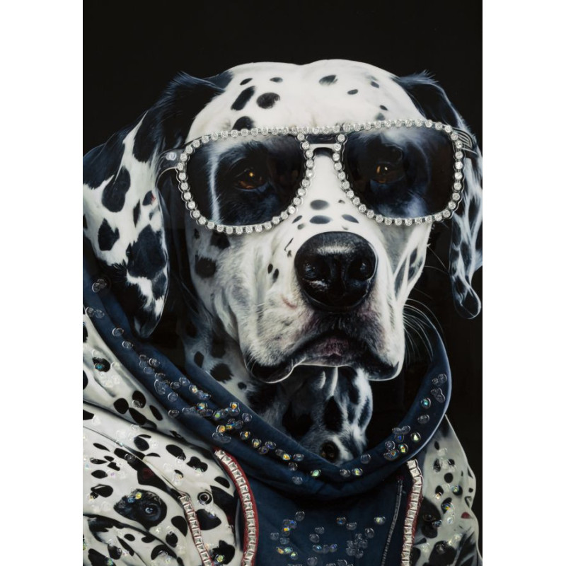 Toile murale peinte Chien anthropomorphe 53x73 Cadre argenté Trap 