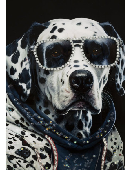 Toile murale peinte Chien anthropomorphe 53x73 Cadre argenté Trap 