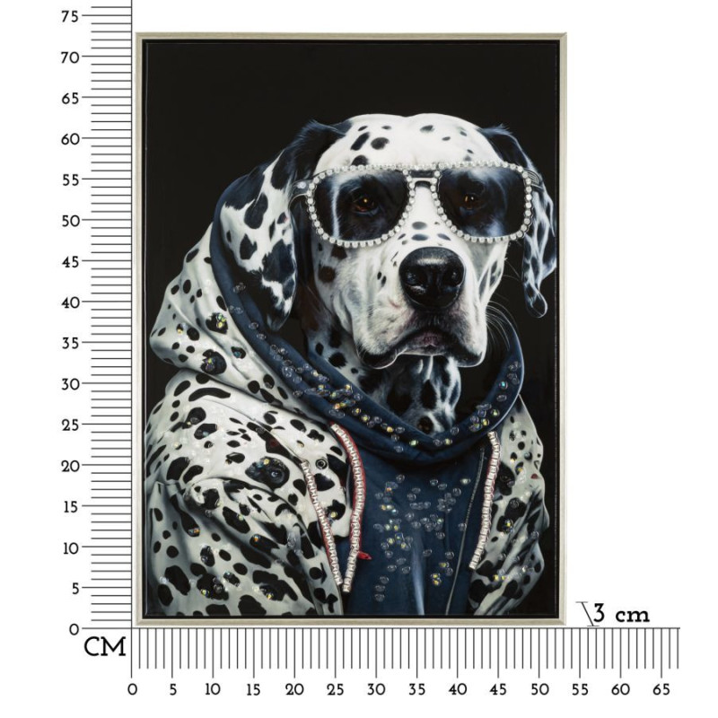 Toile murale peinte Chien anthropomorphe 53x73 Cadre argenté Trap 