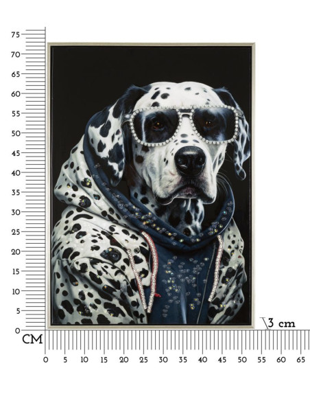 Toile murale peinte Chien anthropomorphe 53x73 Cadre argenté Trap 