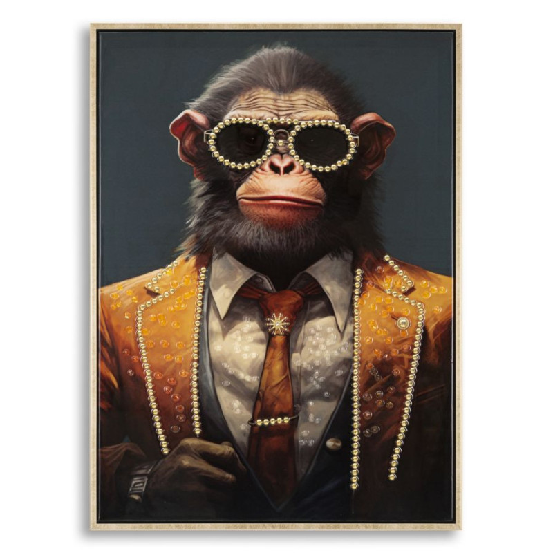 Toile murale peinte Singe anthropomorphe 52x72 Cadre doré Monky 