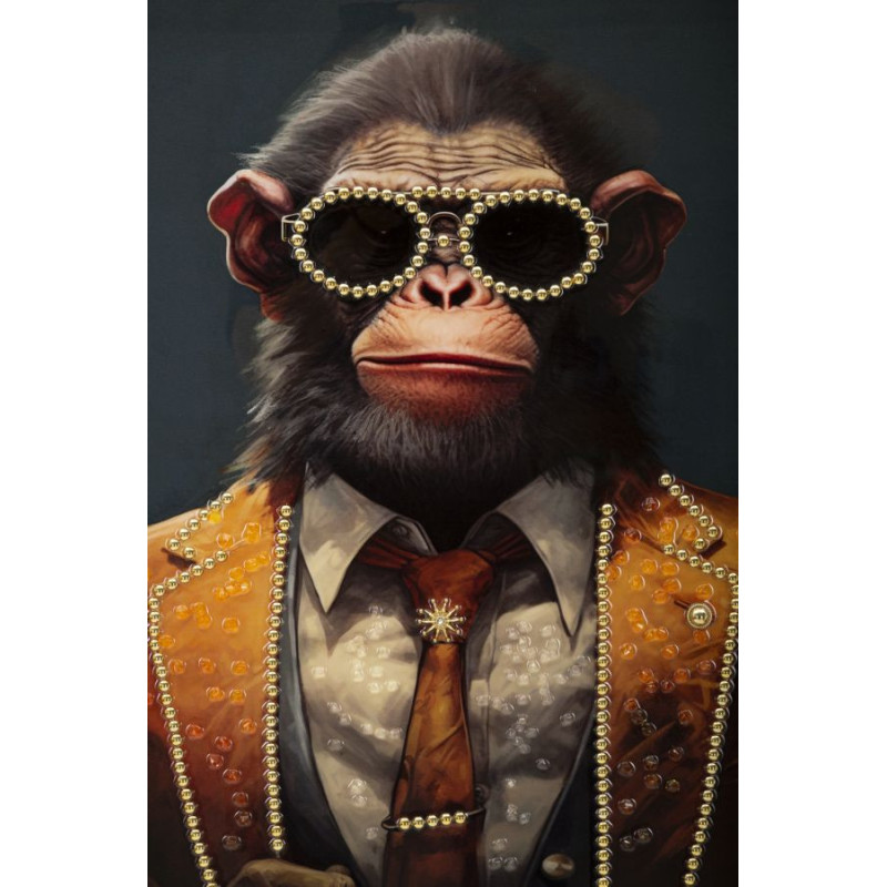Toile murale peinte Singe anthropomorphe 52x72 Cadre doré Monky 
