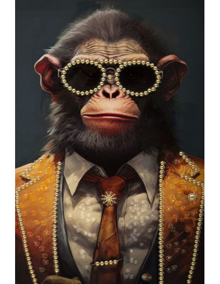 Toile murale peinte Singe anthropomorphe 52x72 Cadre doré Monky 