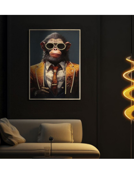 Toile murale peinte Singe anthropomorphe 52x72 Cadre doré Monky 