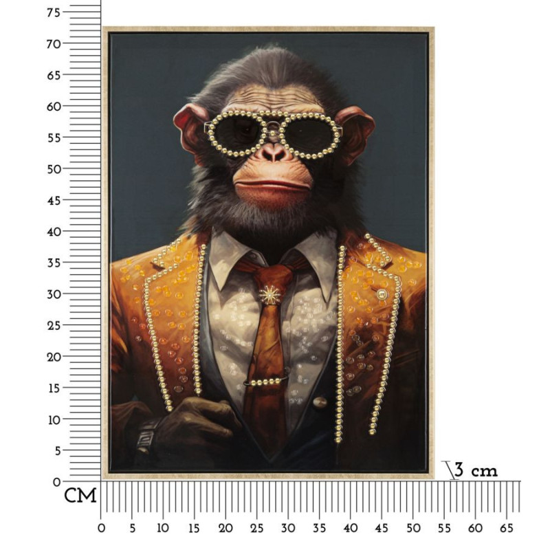 Toile murale peinte Singe anthropomorphe 52x72 Cadre doré Monky 