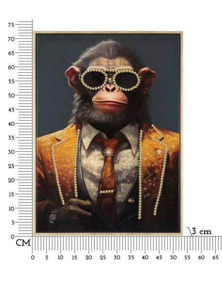 Toile murale peinte Singe anthropomorphe 52x72 Cadre doré Monky 