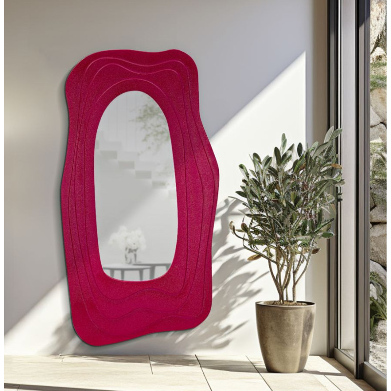 Grand Miroir mural Irrégulier 90x165 en Bois Rose fuchsia Dafne 