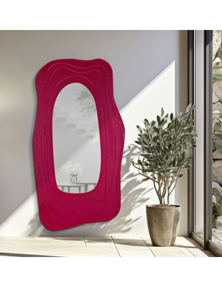 Grand Miroir mural Irrégulier 90x165 en Bois Rose fuchsia Dafne 
