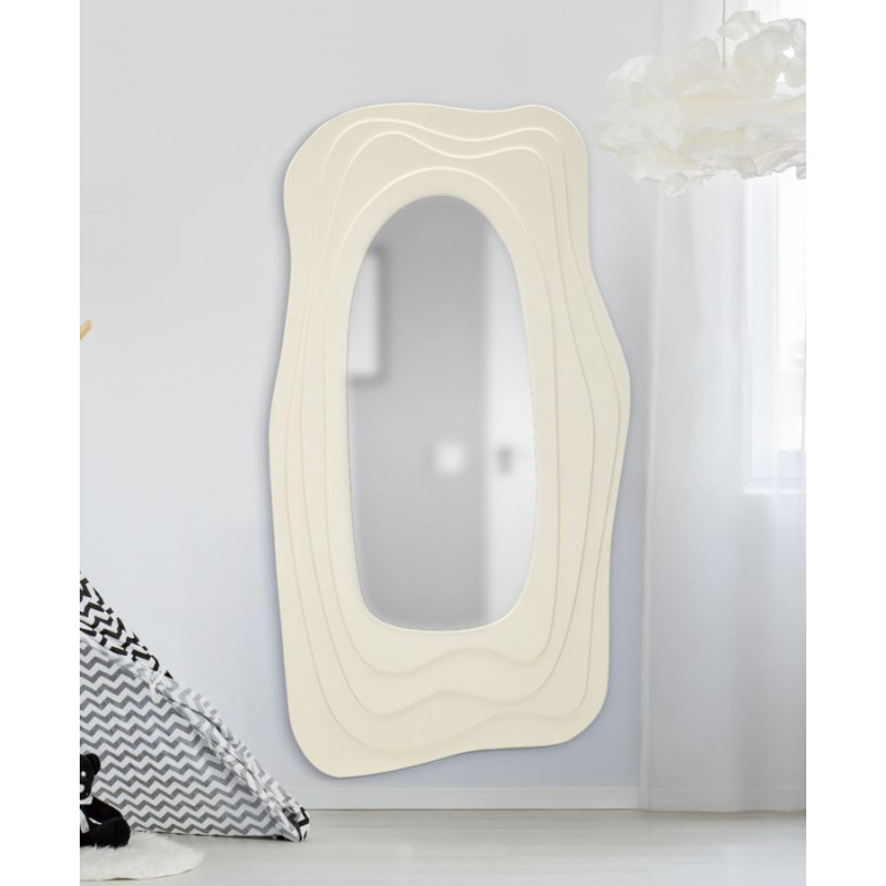 Grand Miroir mural Irrégulier 90x165 en Bois Blanc Dafne 