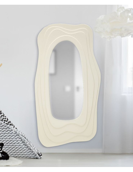Grand Miroir mural Irrégulier 90x165 en Bois Blanc Dafne 