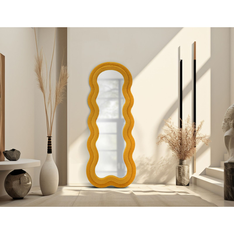 Grand Miroir mural Bouclette Irrégulier 60x160 en Tissu Jaune moutarde bouclé Teddy - 7