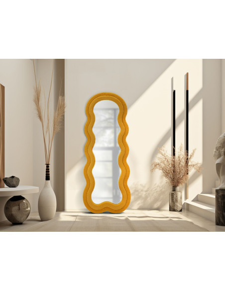 Grand Miroir mural Bouclette Irrégulier 60x160 en Tissu Jaune moutarde bouclé Teddy - 7