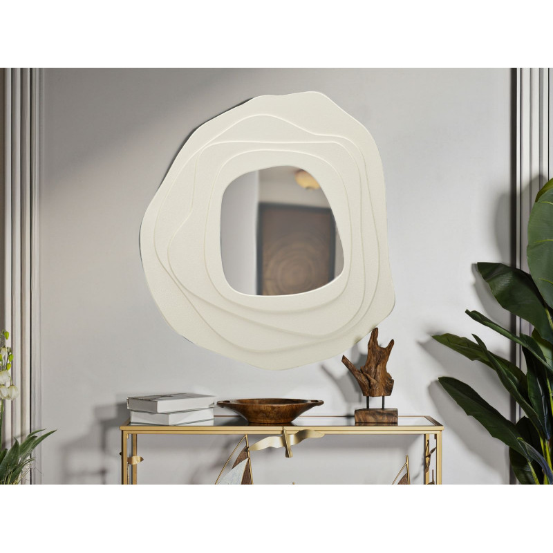 Grand Miroir mural Irrégulier 90x97 en Bois Blanc Dalia 