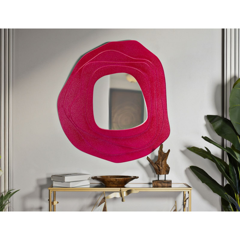 Grand Miroir mural Irrégulier 90x97 en Bois Rose fuchsia Dalia 