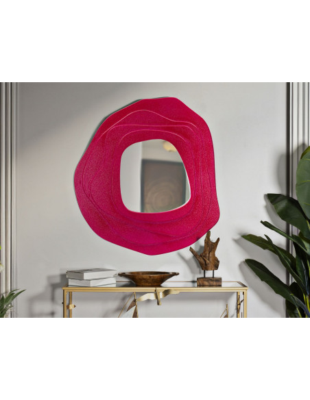 Grand Miroir mural Irrégulier 90x97 en Bois Rose fuchsia Dalia 