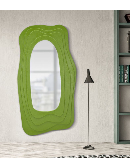 Grand Miroir mural Irrégulier 90x165 en Bois Vert Dafne - 6