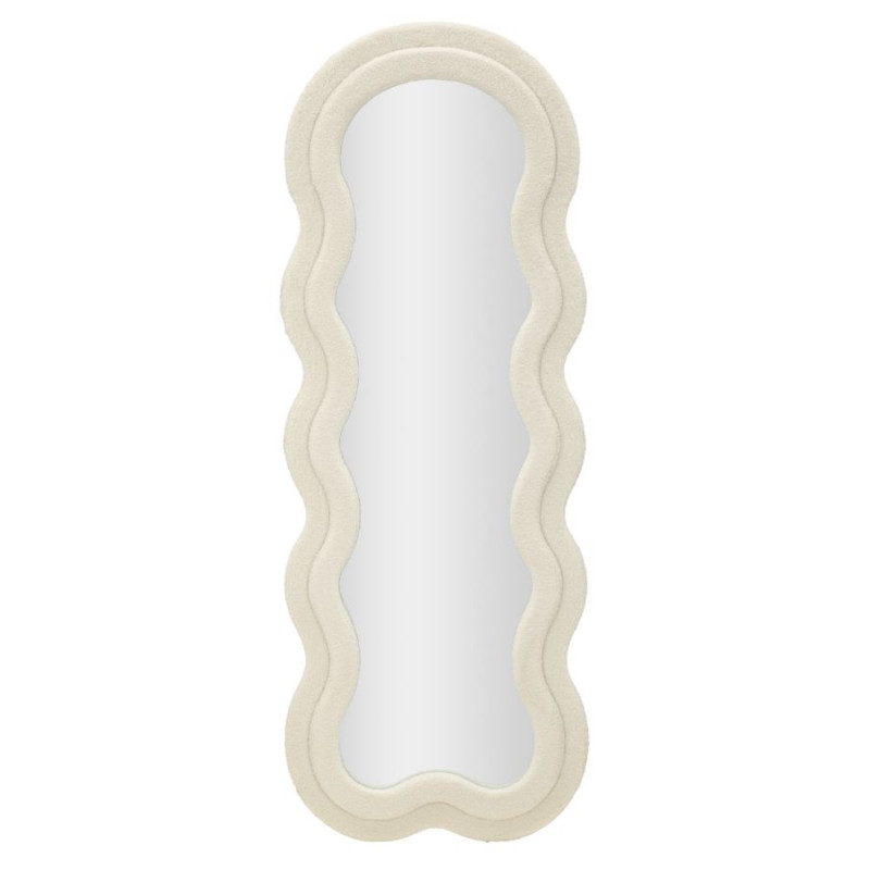 Grand Miroir mural Bouclette Irrégulier 60x160 en Tissu Blanc crème bouclé Teddy 