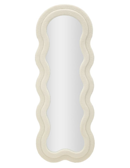 Grand Miroir mural Bouclette Irrégulier 60x160 en Tissu Blanc crème bouclé Teddy 