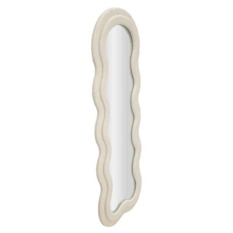 Grand Miroir mural Bouclette Irrégulier 60x160 en Tissu Blanc crème bouclé Teddy 