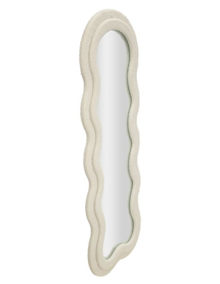 Grand Miroir mural Bouclette Irrégulier 60x160 en Tissu Blanc crème bouclé Teddy 