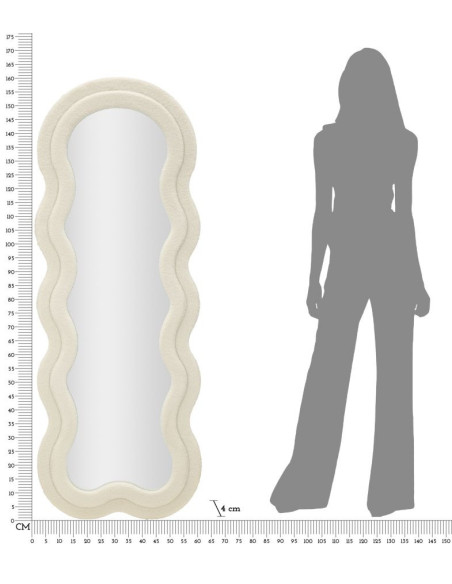 Grand Miroir mural Bouclette Irrégulier 60x160 en Tissu Blanc crème bouclé Teddy 