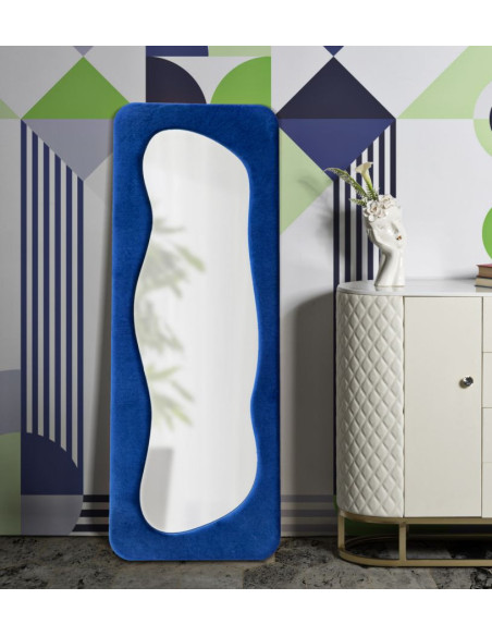 Grand Miroir mural original Irrégulier 60x160 en Velours Bleu Theodor 
