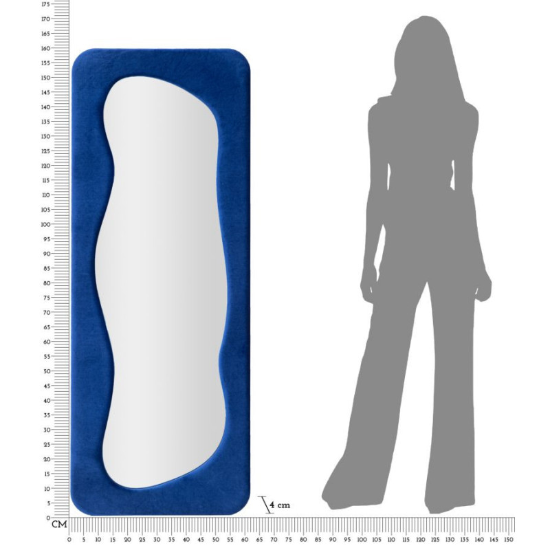 Grand Miroir mural original Irrégulier 60x160 en Velours Bleu Theodor 