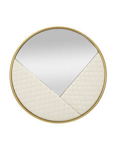 Miroir mural moderne Rond 80x80 en Bois Blanc Métal Doré Sharon 