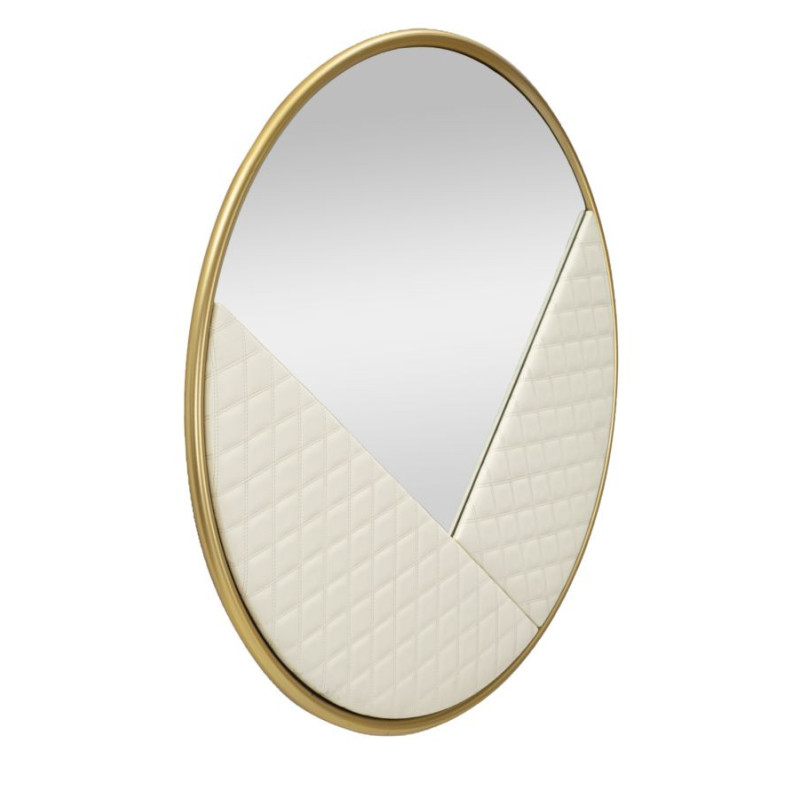 Miroir mural moderne Rond 80x80 en Bois Blanc Métal Doré Sharon 