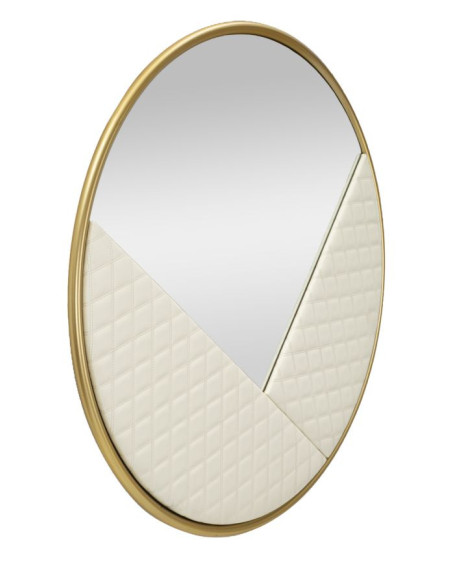 Miroir mural moderne Rond 80x80 en Bois Blanc Métal Doré Sharon 