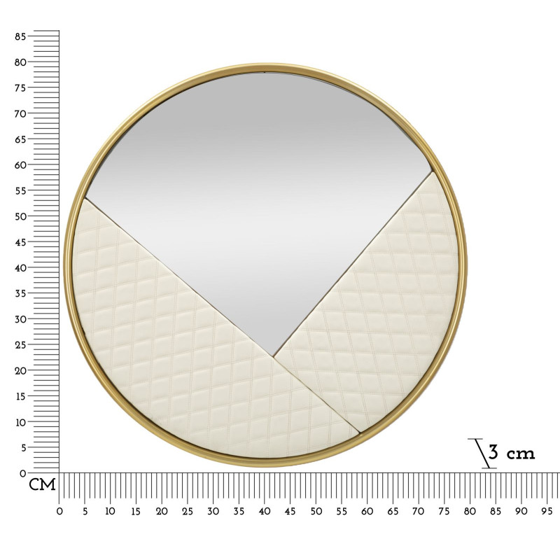 Miroir mural moderne Rond 80x80 en Bois Blanc Métal Doré Sharon 