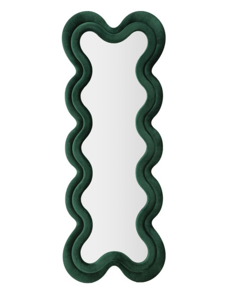 Grand Miroir mural original Irrégulier 58x160 en Velours Vert Monica 
