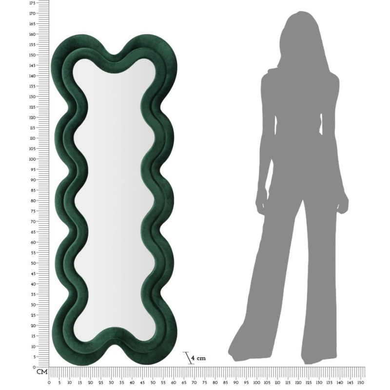 Grand Miroir mural original Irrégulier 58x160 en Velours Vert Monica 