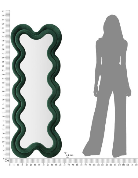 Grand Miroir mural original Irrégulier 58x160 en Velours Vert Monica 