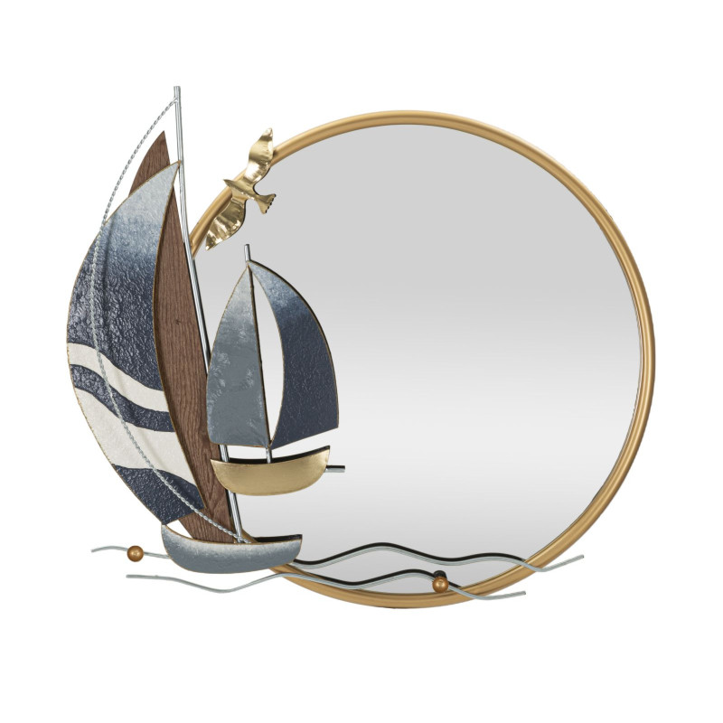 Miroir mural bord de mer Rond 71x64 en Métal Doré Motif voiliers Vele 