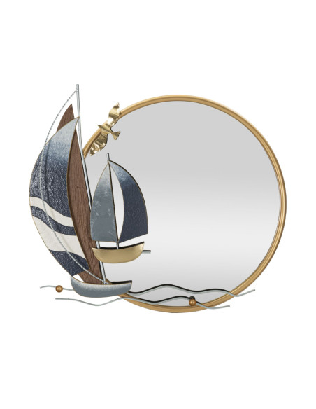 Miroir mural bord de mer Rond 71x64 en Métal Doré Motif voiliers Vele 