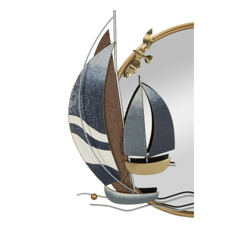 Miroir mural bord de mer Rond 71x64 en Métal Doré Motif voiliers Vele 