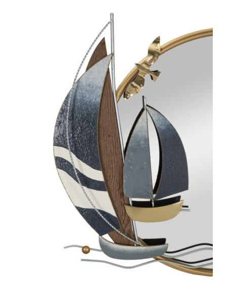 Miroir mural bord de mer Rond 71x64 en Métal Doré Motif voiliers Vele 