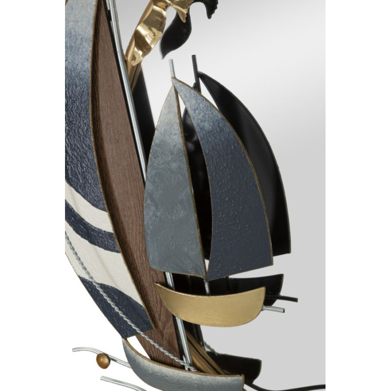 Miroir mural bord de mer Rond 71x64 en Métal Doré Motif voiliers Vele 