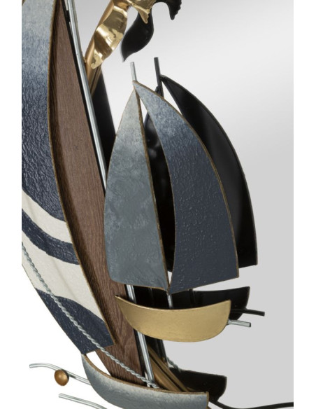 Miroir mural bord de mer Rond 71x64 en Métal Doré Motif voiliers Vele 