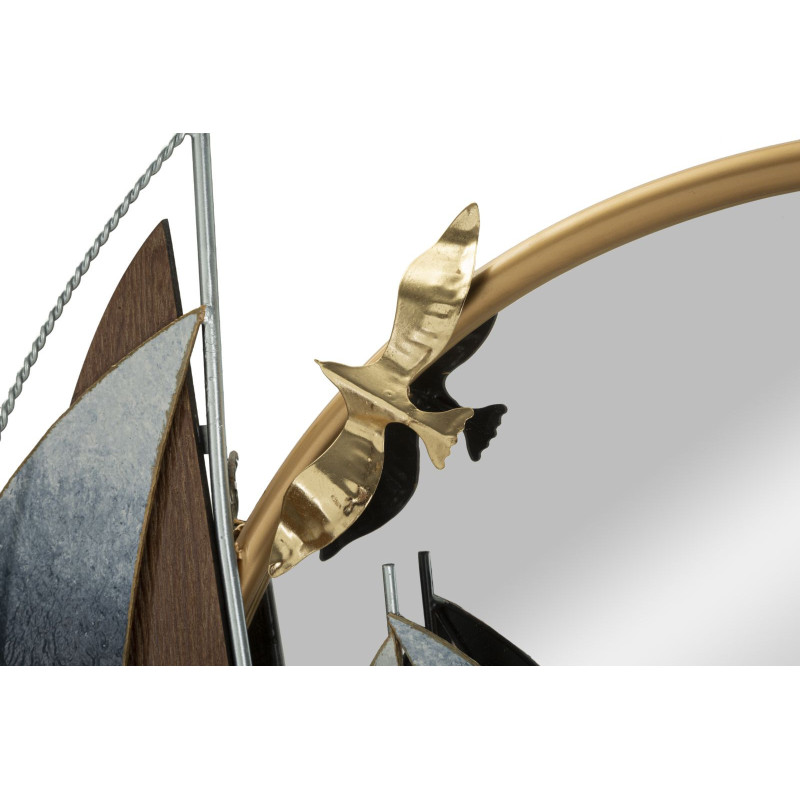 Miroir mural bord de mer Rond 71x64 en Métal Doré Motif voiliers Vele 