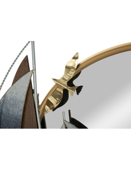 Miroir mural bord de mer Rond 71x64 en Métal Doré Motif voiliers Vele 