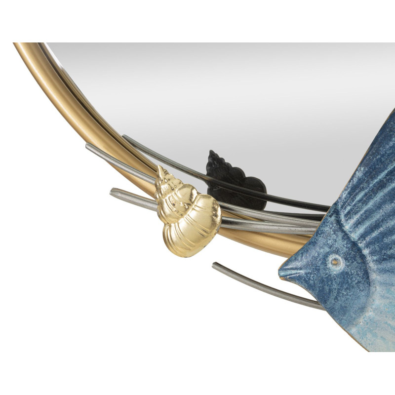 Miroir mural bord de mer Rond 68x67 en Métal Doré Motif Poissons Marine 