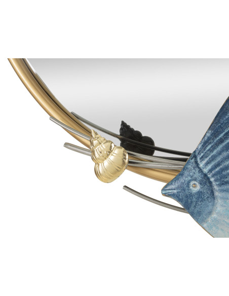 Miroir mural bord de mer Rond 68x67 en Métal Doré Motif Poissons Marine 